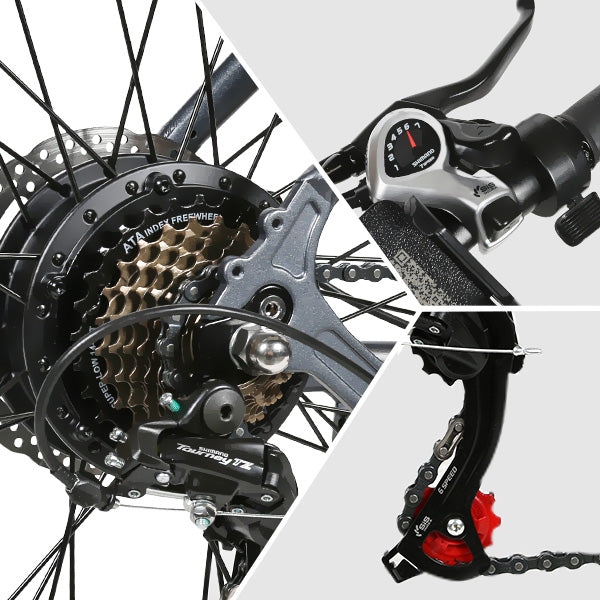Shimano 7-Speed gear shift system offers you more choice while riding in a variety of conditions. Along with the pedal-assist system, you can find any speed that suits your journey.