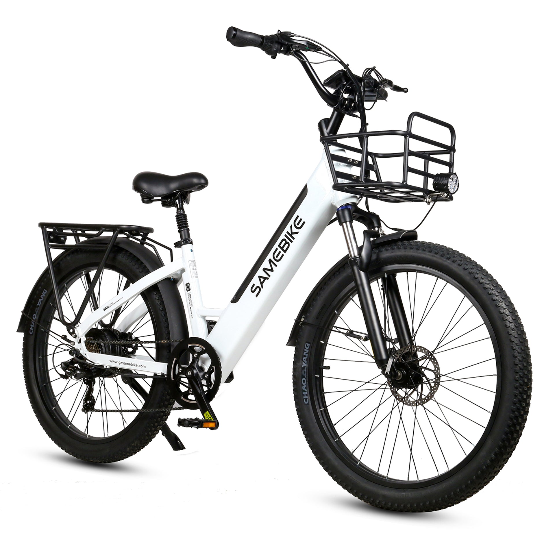Samebike RS-A01 26*3'' Reifen Elektrofahrrad mit Gepäckträger, 750W Motor  mit 70N.m, 48V 14Ah Batterie - Weiß 